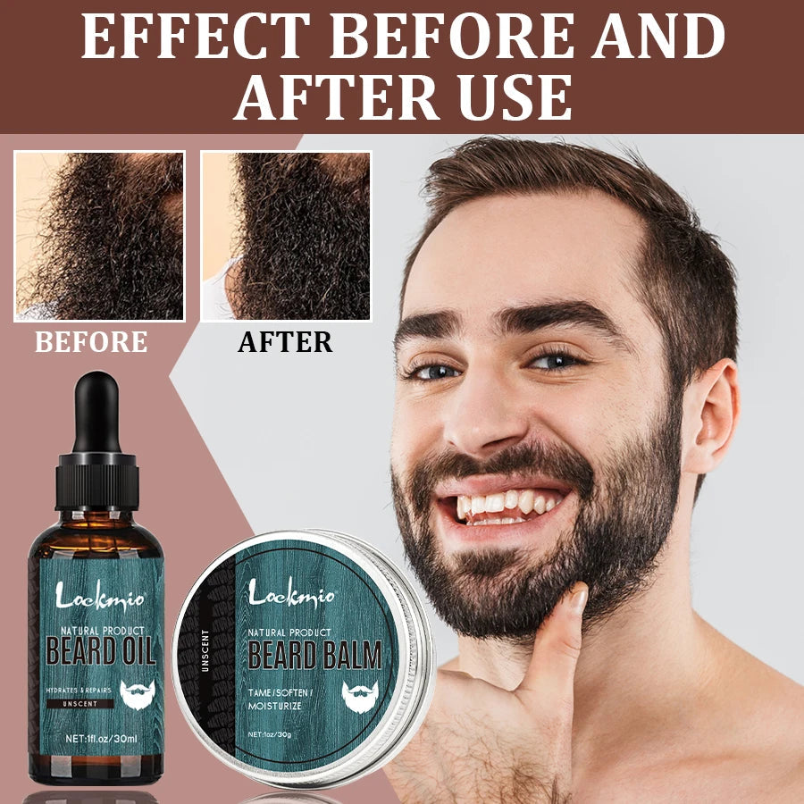 5pcs/set Beard Oil Balm for Men Beards Moisturizing Care Essential Oil for Promote Healthy Beards Growth Beard Styling Tool Kit Autofitlife