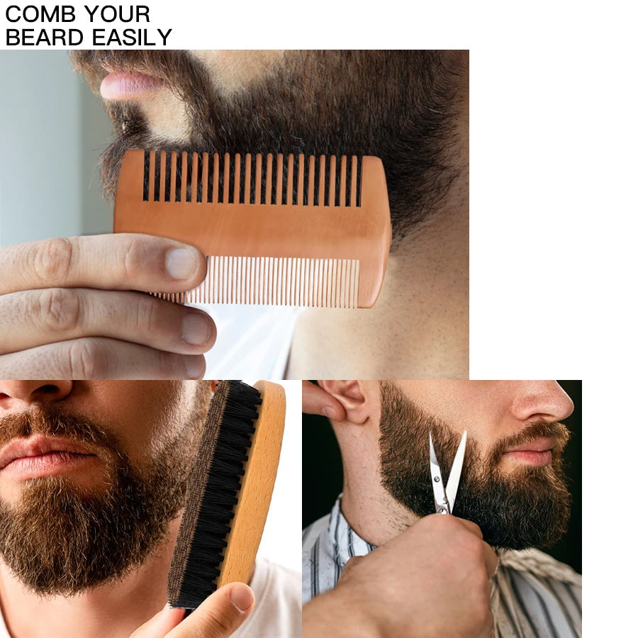 5pcs/set Beard Oil Balm for Men Beards Moisturizing Care Essential Oil for Promote Healthy Beards Growth Beard Styling Tool Kit Autofitlife