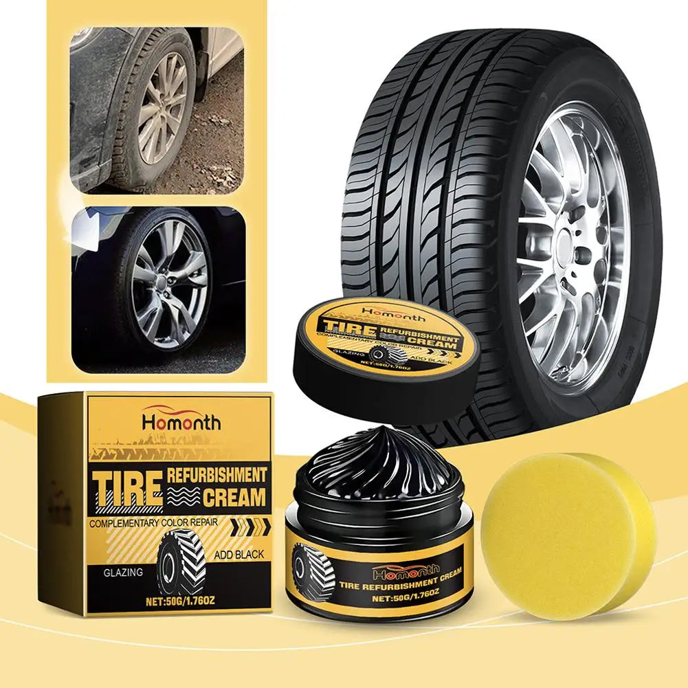 50g Tire Coating Wax Car Tire Retreading and Film Plating Cream Tire Shine Coating Wax Auto Rubber Parts Shiny Paste Anti-Aging Autofitlife